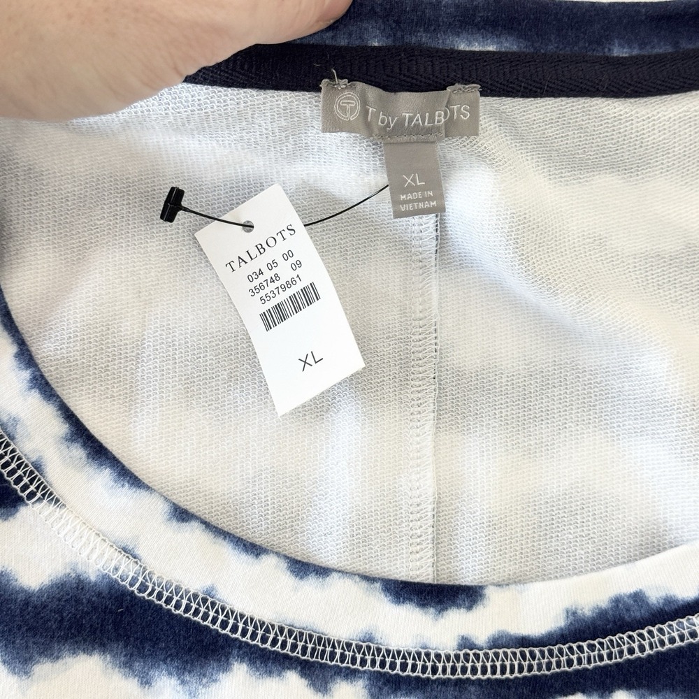 Talbots Terry Sleeveless Midi Dress XL Wavy Tie Dye Blue Pockets Travel Resort - Picture 8 of 10